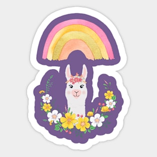 Llama with Rainbow and Yellow Flowers Sticker